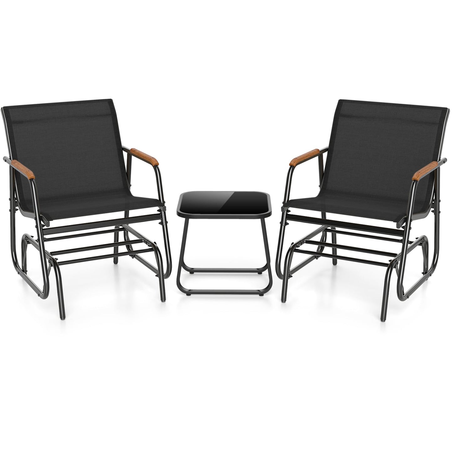 3-Piece Outdoor Glider Bistro Set, Black