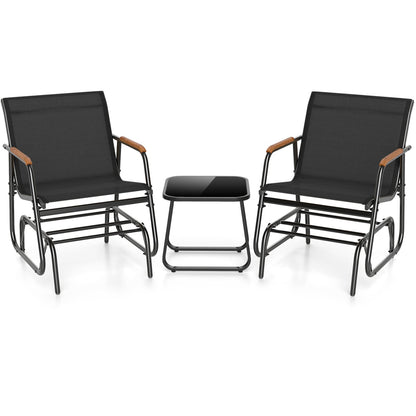 3-Piece Outdoor Glider Bistro Set, Black