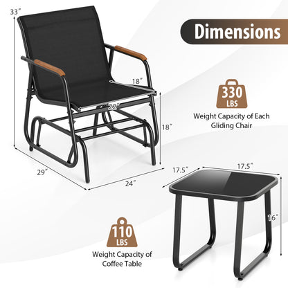 3-Piece Outdoor Glider Bistro Set, Black