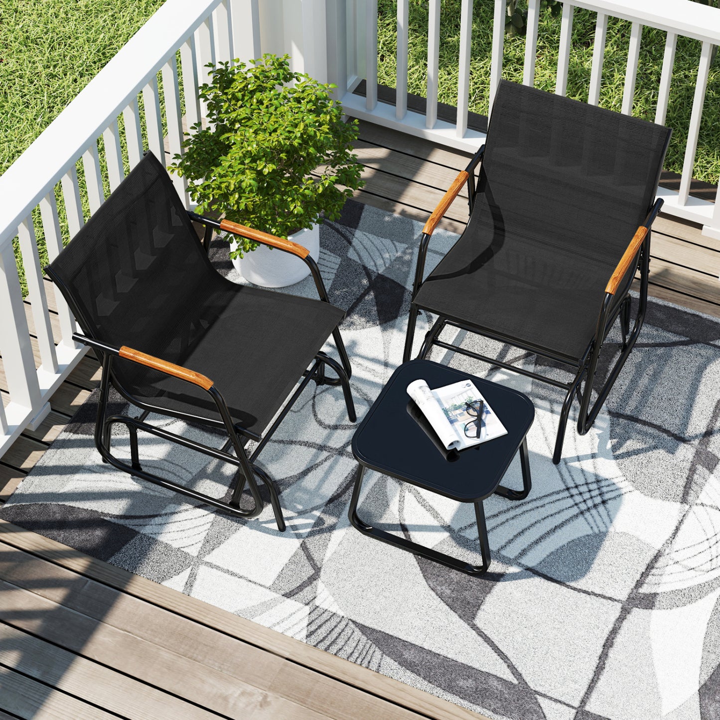 3-Piece Outdoor Glider Bistro Set, Black