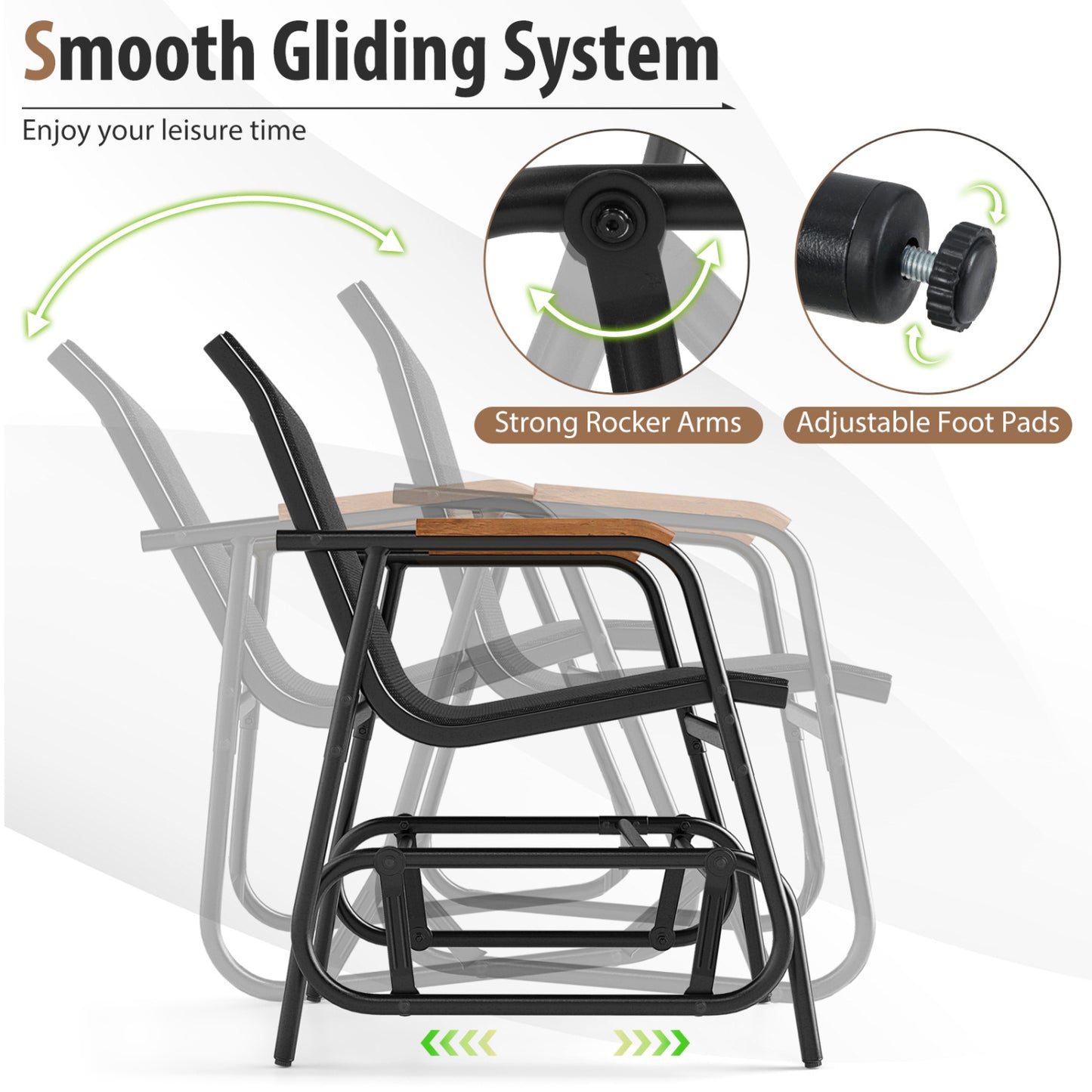 3-Piece Outdoor Glider Bistro Set, Black