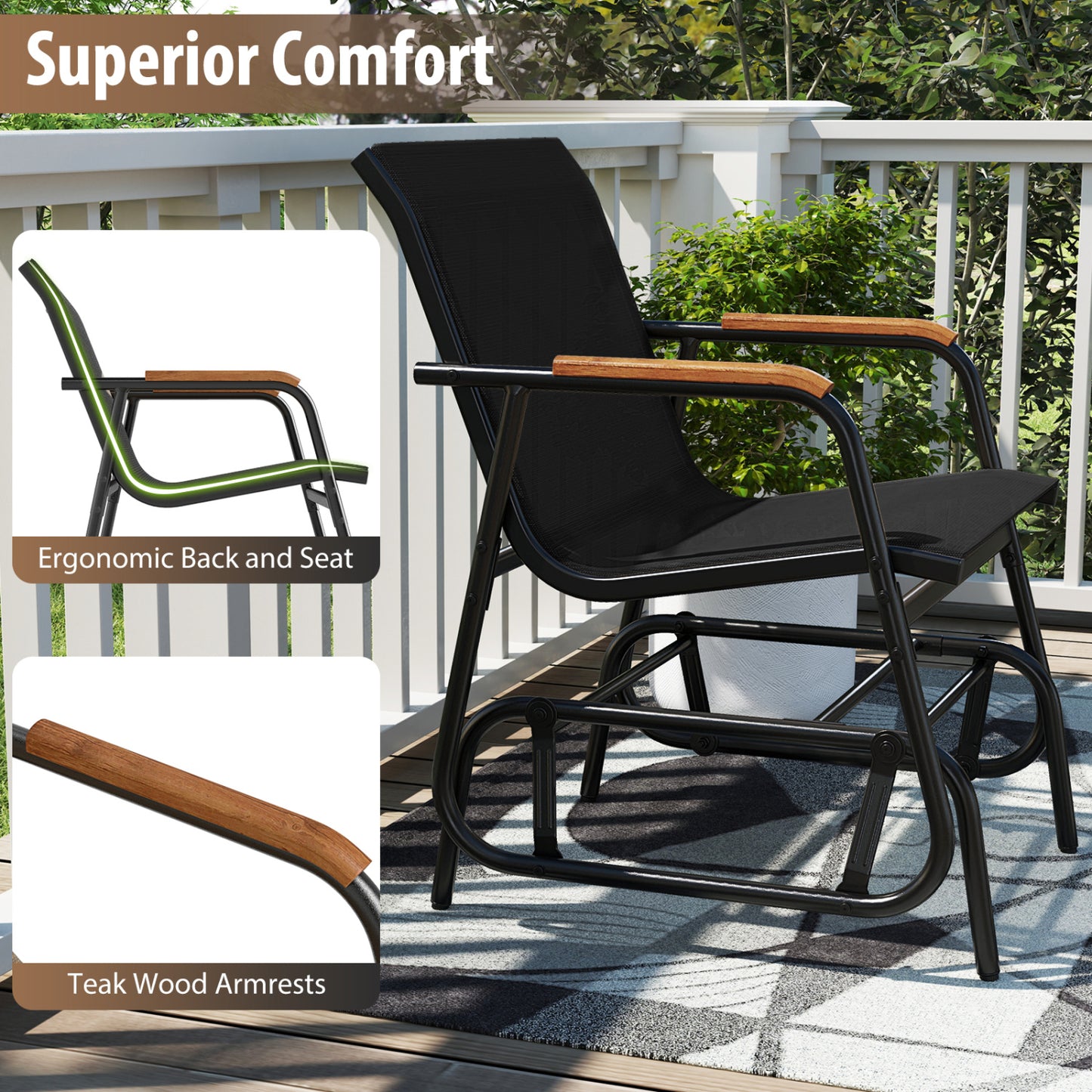3-Piece Outdoor Glider Bistro Set, Black