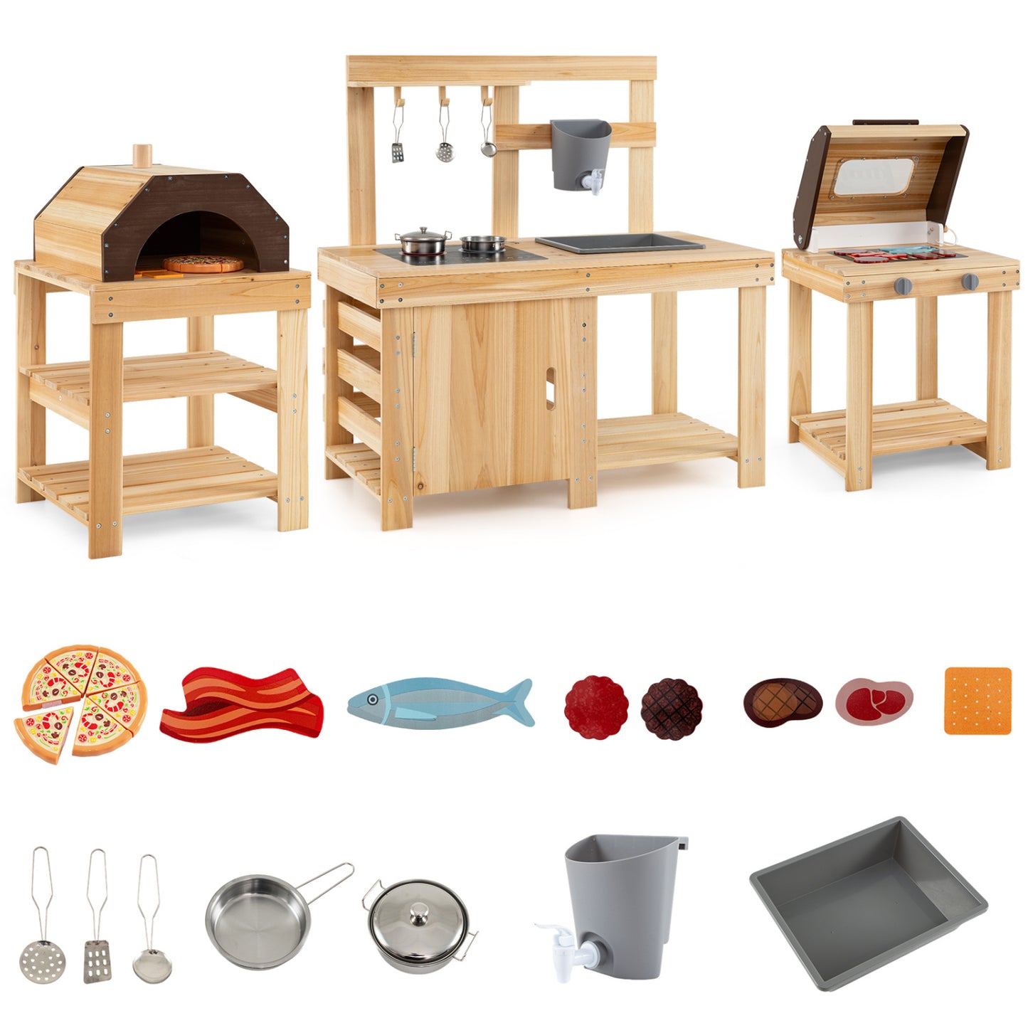3-Piece Outdoor Kitchen Set, Mud Kitchen, BBQ Grill, Pizza Oven, Natural Play Kitchen Sets Natural at Gallery Canada