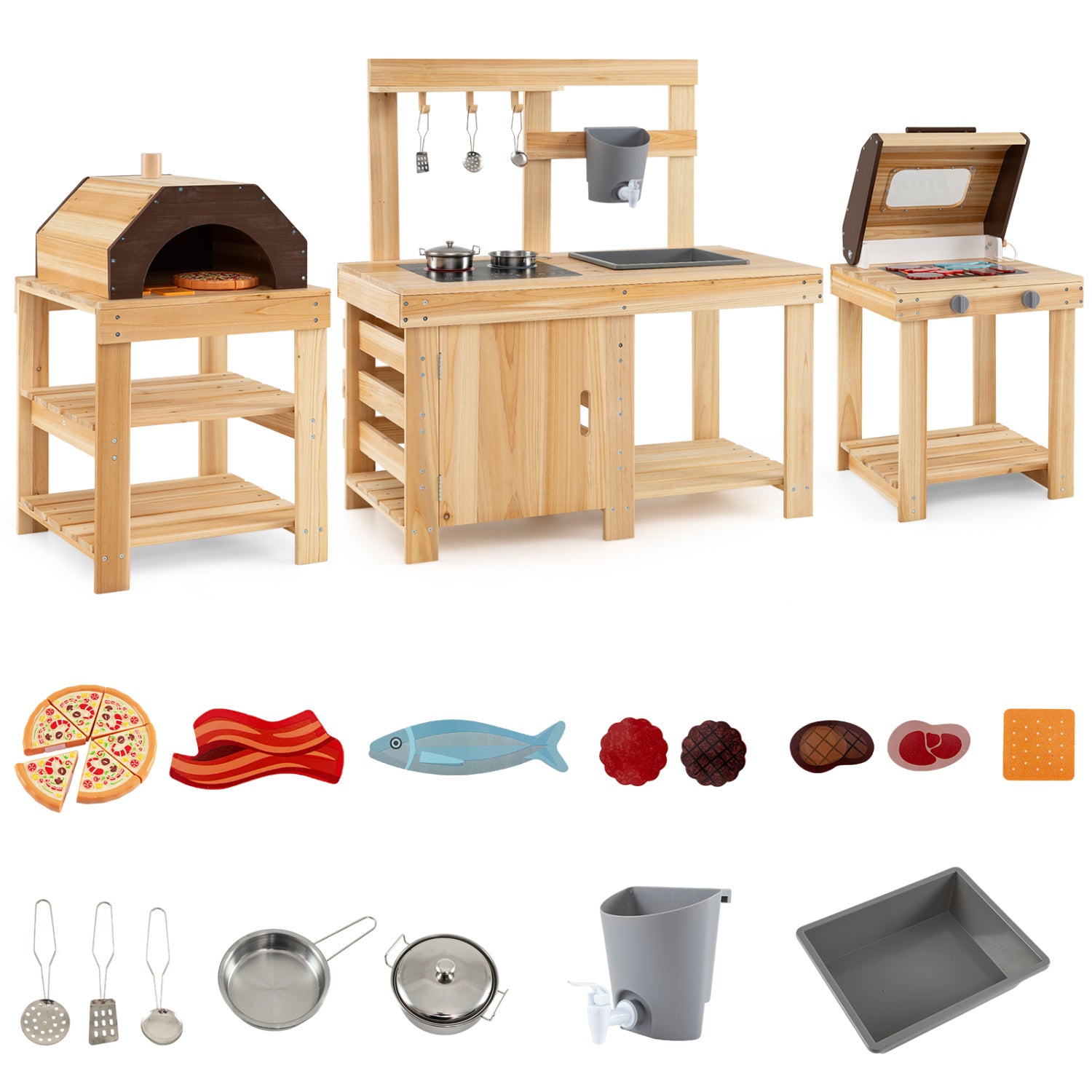 3-Piece Outdoor Kitchen Set, Mud Kitchen, BBQ Grill, Pizza Oven, Natural Play Kitchen Sets at Gallery Canada