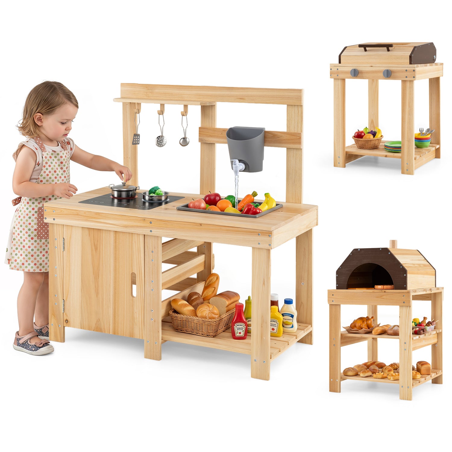 3-Piece Outdoor Kitchen Set, Mud Kitchen, BBQ Grill, Pizza Oven, Natural Play Kitchen Sets at Gallery Canada