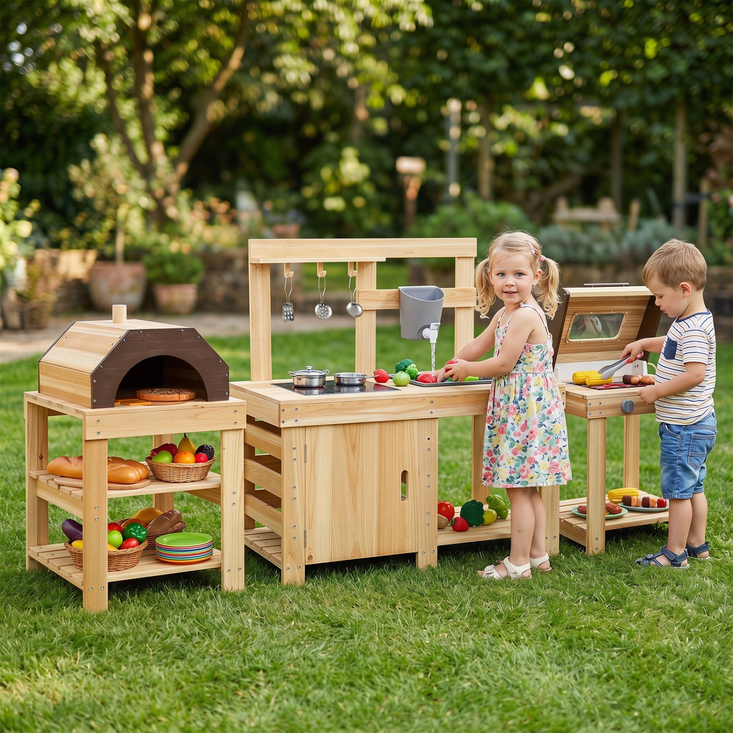 3-Piece Outdoor Kitchen Set, Mud Kitchen, BBQ Grill, Pizza Oven, Natural Play Kitchen Sets at Gallery Canada