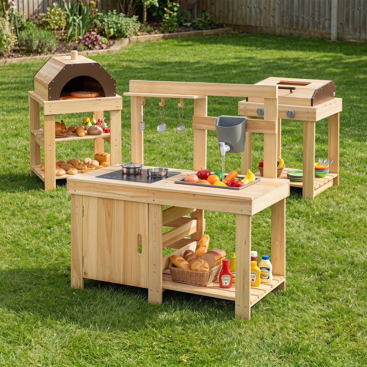 3-Piece Outdoor Kitchen Set, Mud Kitchen, BBQ Grill, Pizza Oven, Natural Play Kitchen Sets at Gallery Canada