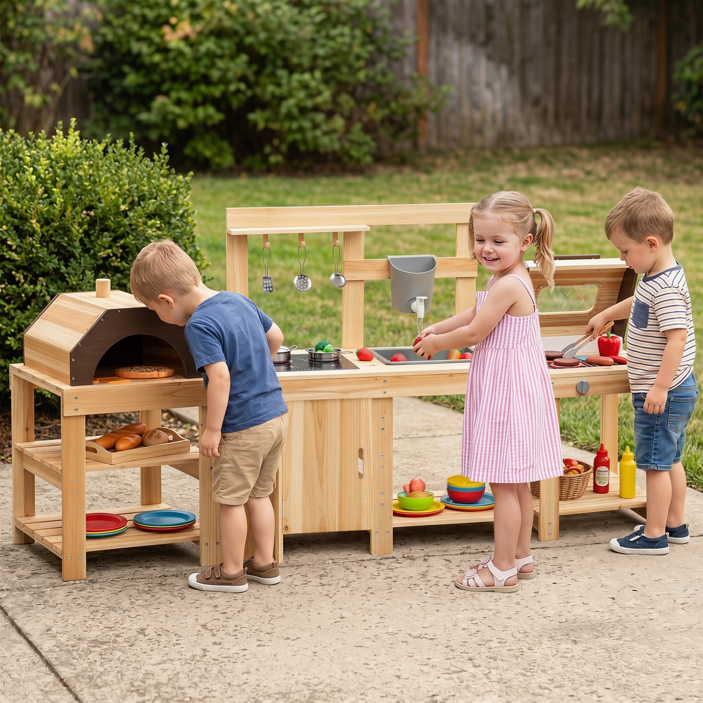 3-Piece Outdoor Kitchen Set, Mud Kitchen, BBQ Grill, Pizza Oven, Natural Play Kitchen Sets at Gallery Canada