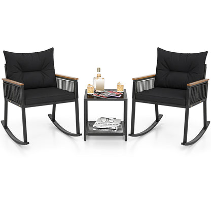 3-Piece Outdoor Rattan Bistro Set, Black