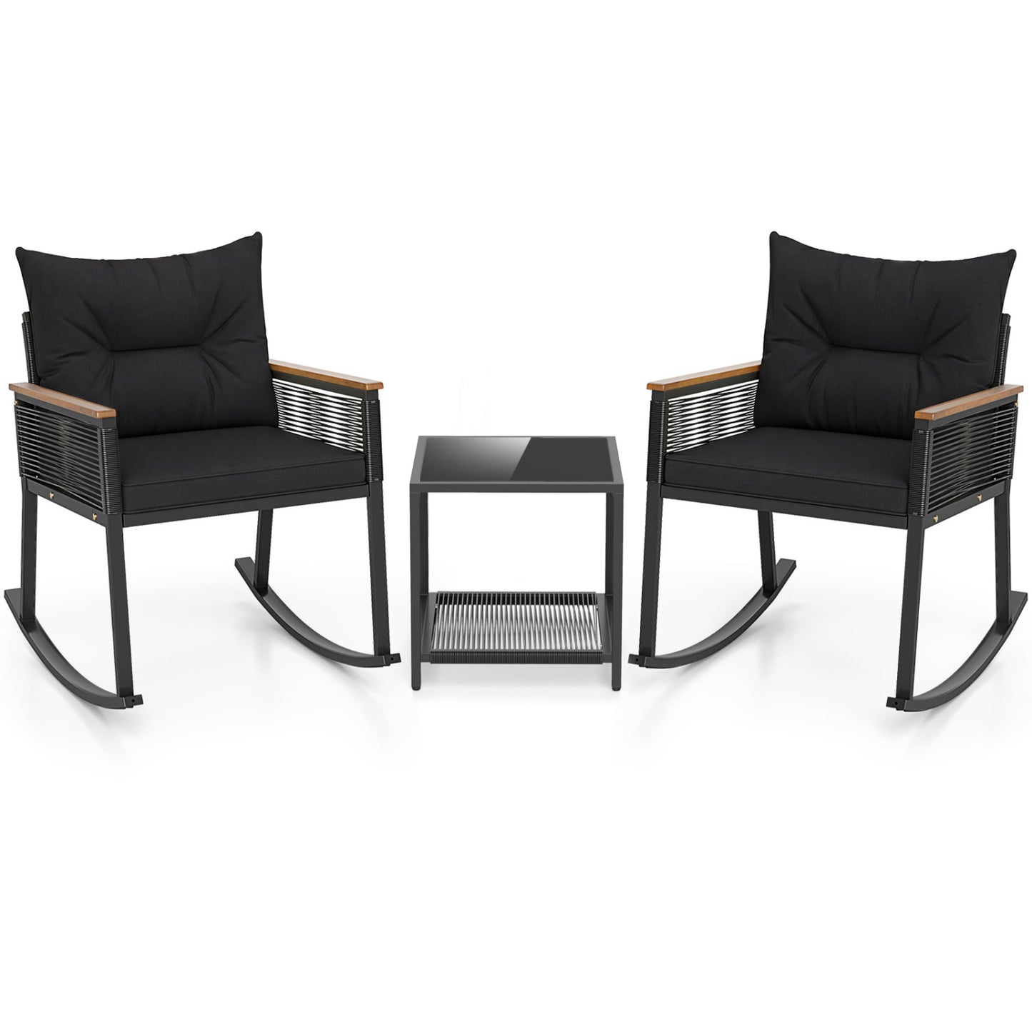 3-Piece Outdoor Rattan Bistro Set, Black
