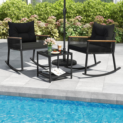 3-Piece Outdoor Rattan Bistro Set, Black