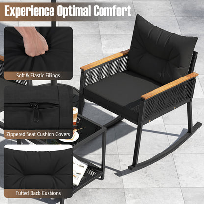 3-Piece Outdoor Rattan Bistro Set, Black