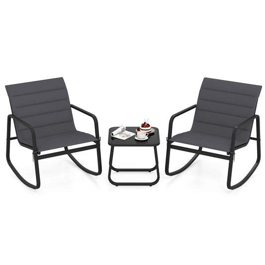 3 Piece Outdoor Rocking Bistro Set, Tempered Glass Table, Gray Patio Conversation Sets Gray at Gallery Canada