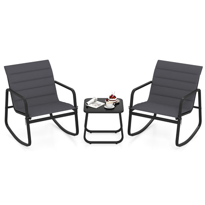 3 Piece Outdoor Rocking Bistro Set, Tempered Glass Table, Gray Patio Conversation Sets Gray at Gallery Canada