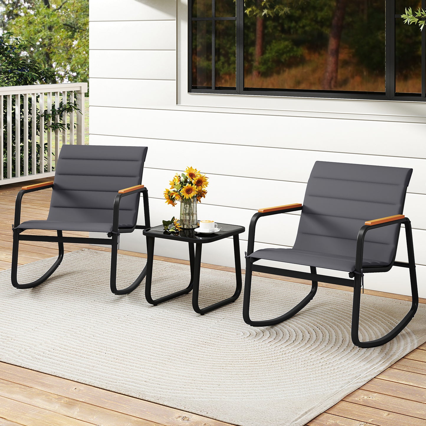 Outdoor Rocking Bistro Set, 3 Piece, Gray Patio Conversation Sets at Gallery Canada