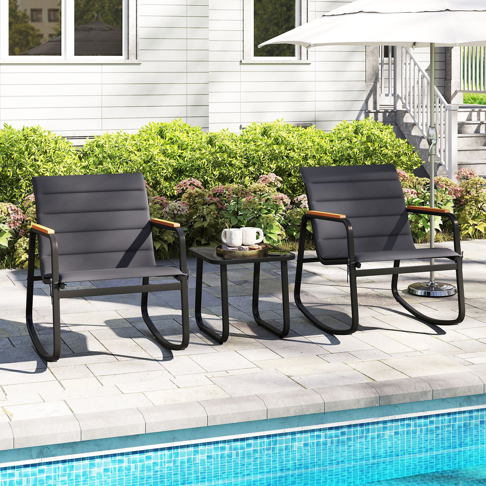 Outdoor Rocking Bistro Set, 3 Piece, Gray Patio Conversation Sets at Gallery Canada