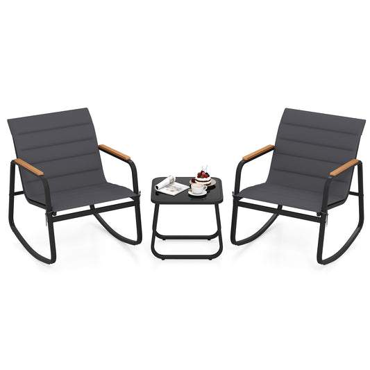 Outdoor Rocking Bistro Set, 3 Piece, Gray Patio Conversation Sets Gray at Gallery Canada