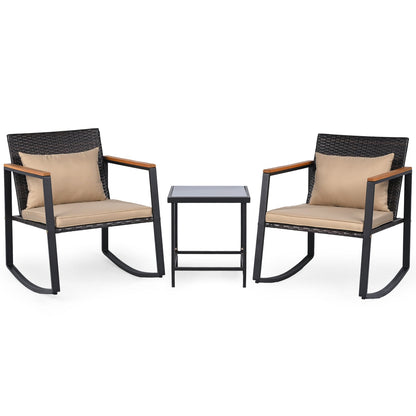 3-Piece Outdoor Rocking Bistro Set with Soft Cushions & Tempered Glass Table, Brown Patio Furniture Sets at Gallery Canada