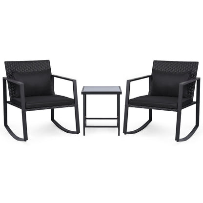 3-Piece Outdoor Rocking Bistro Set with Soft Cushions & Tempered Glass Table-Dark, Black Patio Furniture Sets Black at Gallery Canada