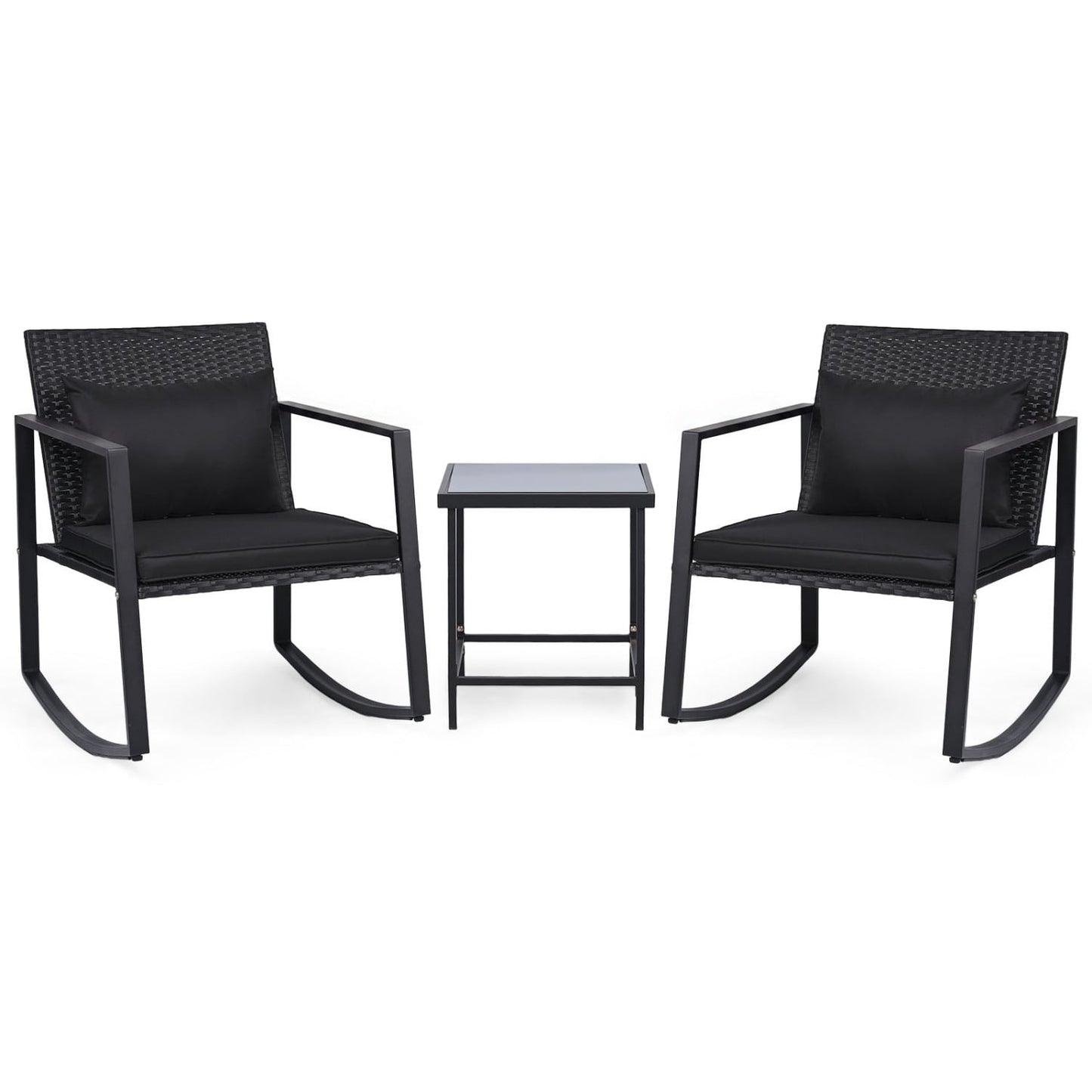 3-Piece Outdoor Rocking Bistro Set with Soft Cushions & Tempered Glass Table-Dark, Black Patio Furniture Sets Black at Gallery Canada
