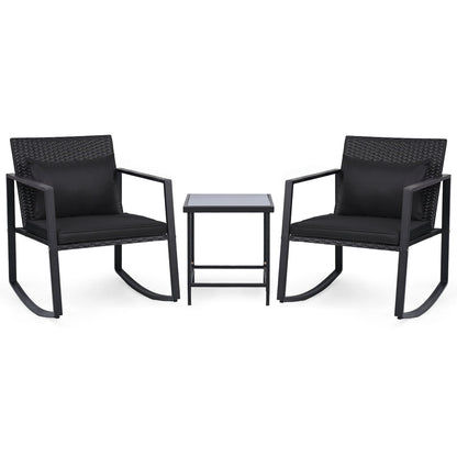 3-Piece Outdoor Rocking Bistro Set with Soft Cushions & Tempered Glass Table-Dark, Black Patio Furniture Sets Black at Gallery Canada