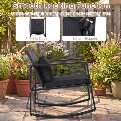 3-Piece Outdoor Rocking Bistro Set with Soft Cushions & Tempered Glass Table-Dark, Black Patio Furniture Sets at Gallery Canada