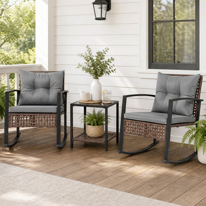 3-Piece Outdoor Rocking Chair Set, Gray