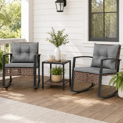 3-Piece Outdoor Rocking Chair Set, Gray
