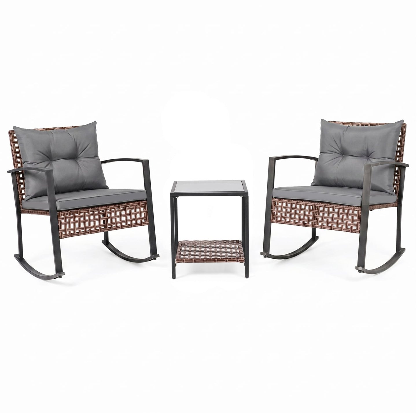 3-Piece Outdoor Rocking Chair Set, Gray