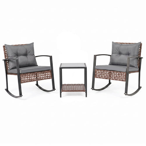 3-Piece Outdoor Rocking Chair Set, Gray