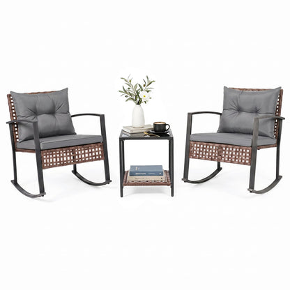 3-Piece Outdoor Rocking Chair Set, Gray