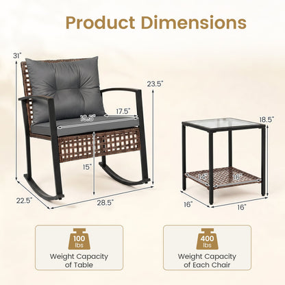 3-Piece Outdoor Rocking Chair Set, Gray
