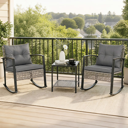 Ensemble de fauteuils à bascule d'extérieur, 3 pièces, gris