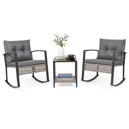 Ensemble de fauteuils à bascule d'extérieur, 3 pièces, gris