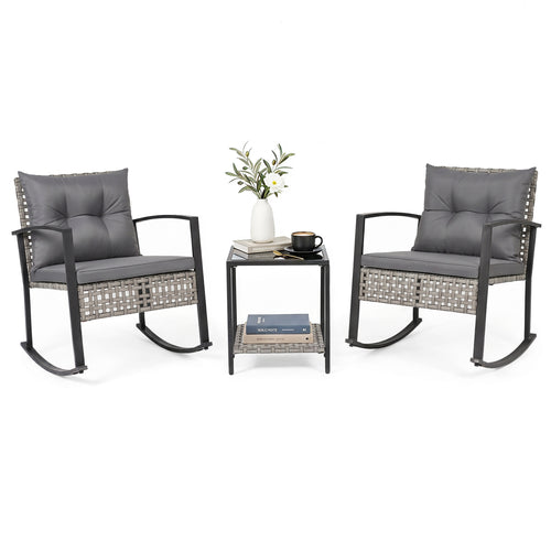Outdoor Rocking Chair Set, 3-Piece, Gray