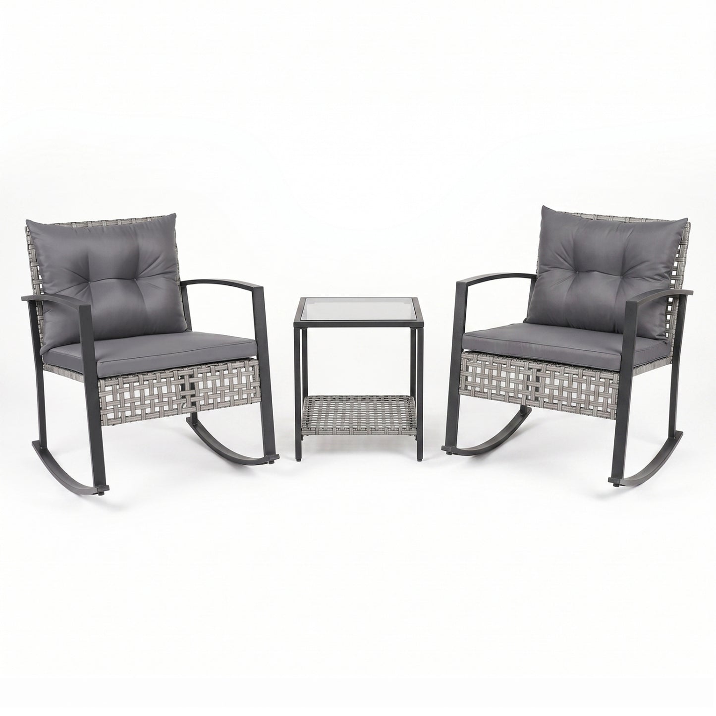 Ensemble de fauteuils à bascule d'extérieur, 3 pièces, gris