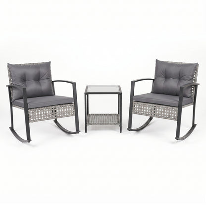 Ensemble de fauteuils à bascule d'extérieur, 3 pièces, gris