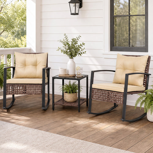 3-Piece Outdoor Rocking Chair Set, Brown