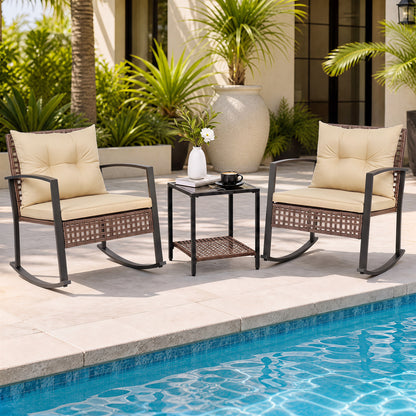 3-Piece Outdoor Rocking Chair Set, Brown