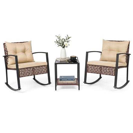3-Piece Outdoor Rocking Chair Set, Brown Patio Dining Sets Brown at Gallery Canada