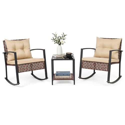 3-Piece Outdoor Rocking Chair Set, Brown