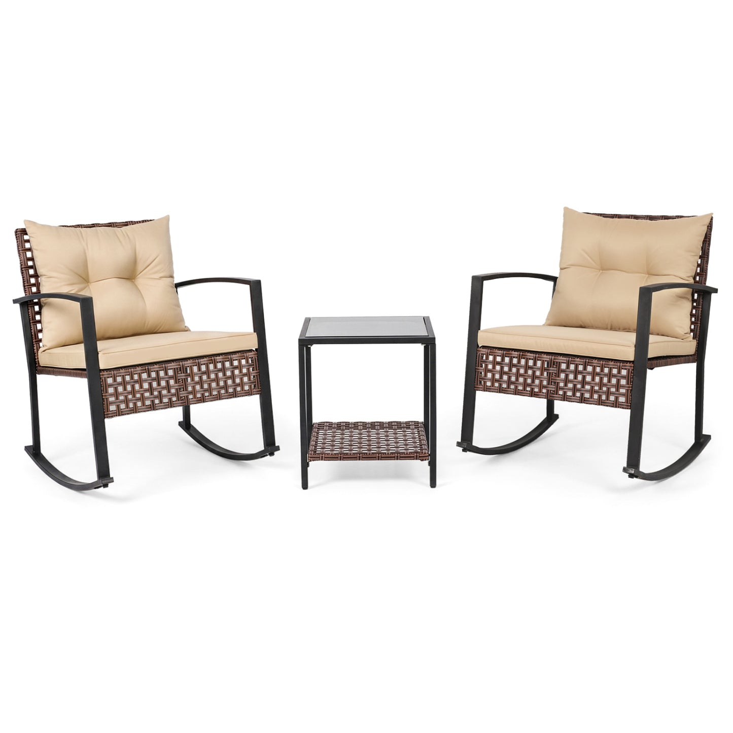 3-Piece Outdoor Rocking Chair Set, Brown
