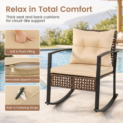 3-Piece Outdoor Rocking Chair Set, Brown