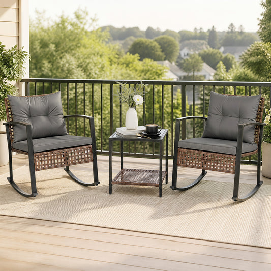 3-Piece Outdoor Rocking Chair Set, Gray