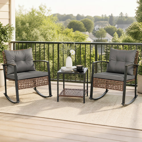 3-Piece Outdoor Rocking Chair Set, Gray