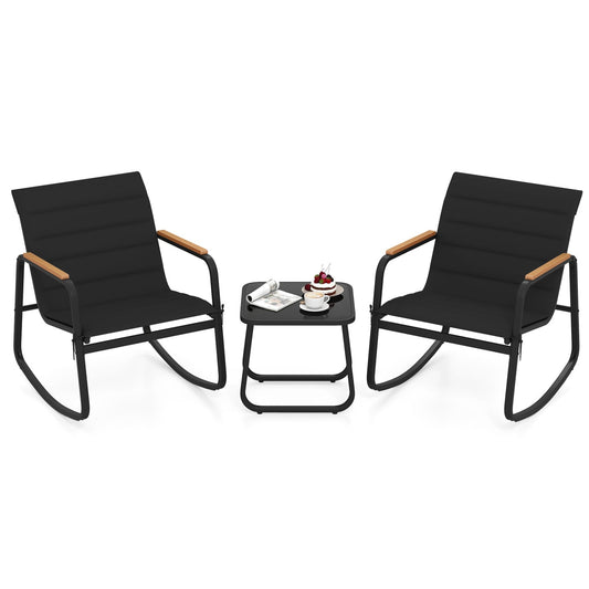3 Piece Outdoor Rocking Bistro Set, Black Patio Conversation Sets Black at Gallery Canada