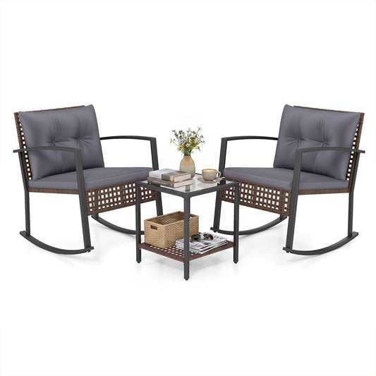 3-Piece Outdoor Rocking Chair Set, Gray