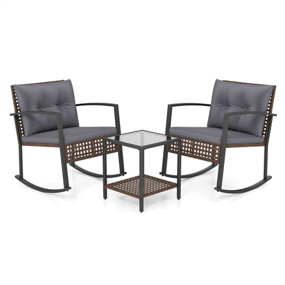 Ensemble de 3 pièces de chaises à bascule d'extérieur, gris