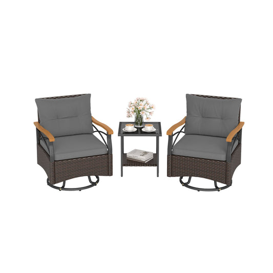 Outdoor Swivel Chair Set, 3 Piece, With Tempered Glass Side Table, Gray Patio Conversation Sets Gray at Gallery Canada