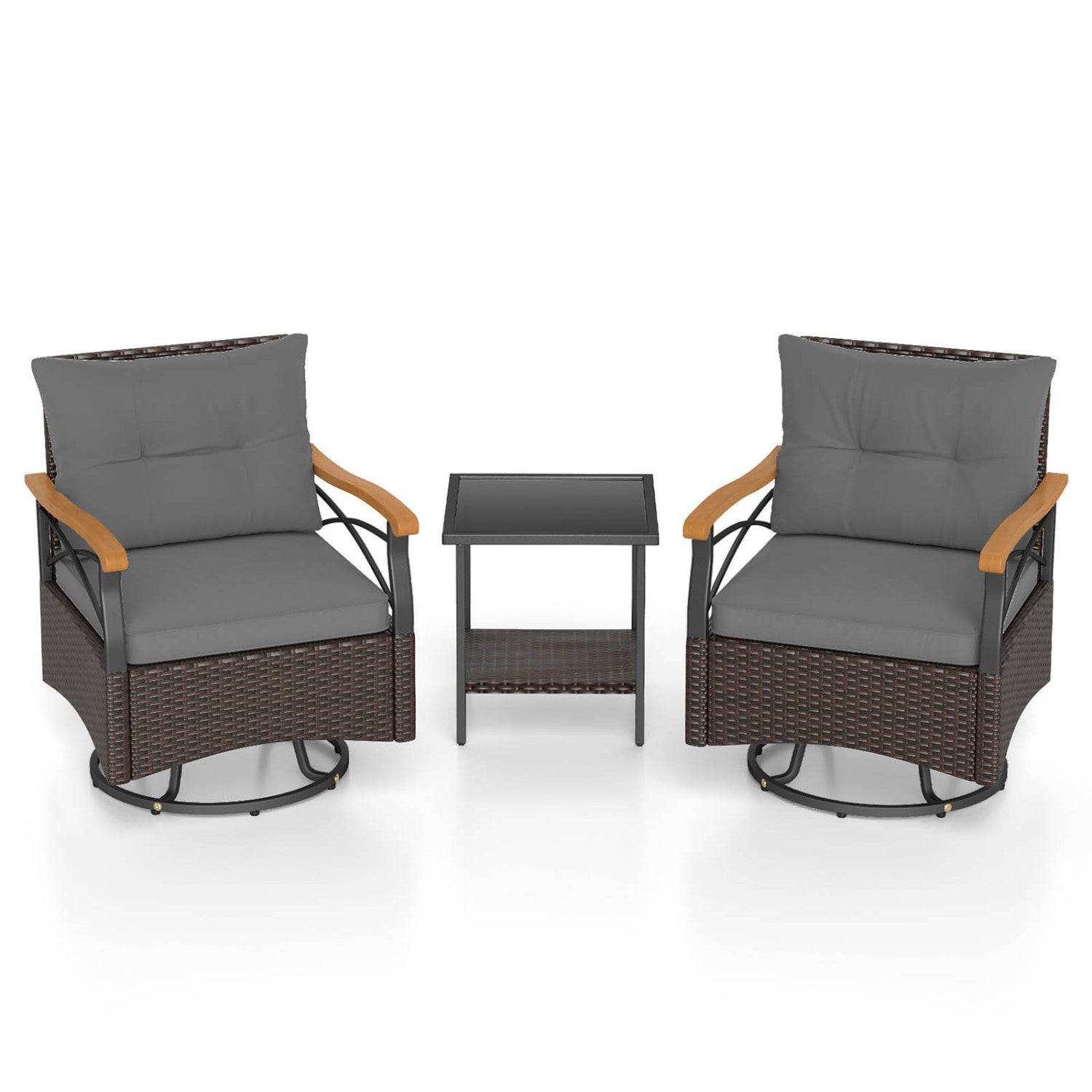 Outdoor Swivel Chair Set, 3 Piece, With Tempered Glass Side Table, Gray Patio Conversation Sets at Gallery Canada